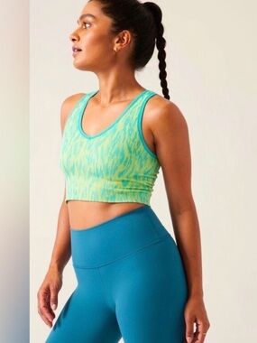 NWT Athleta Aurora Crop Rib Tank Patterned Camisole Teal & Yellow Women’s Size S